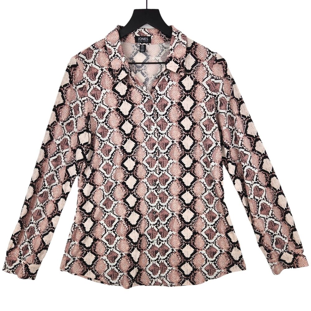 Jones New‎ York Blouse Womens Large Button Down Animal Print Stretch Mob Wife